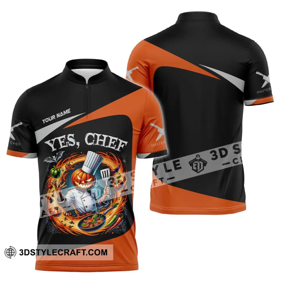 Unisex Shirt Custom Name Halloween Chef Apparel Polo Long Sleeve Cooking Love T-Shirt Zipper / S