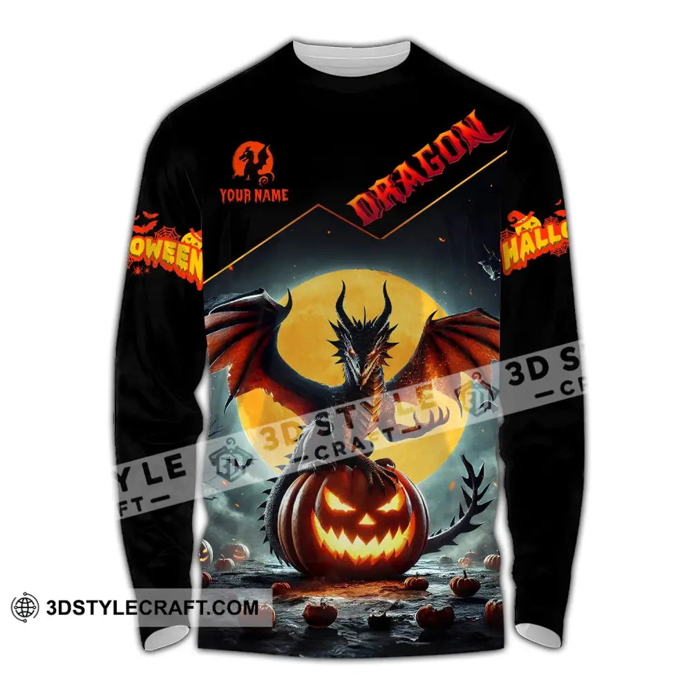 Unisex Shirt - Custom Name Halloween Fire Dragon Long Sleeve / S T-Shirt