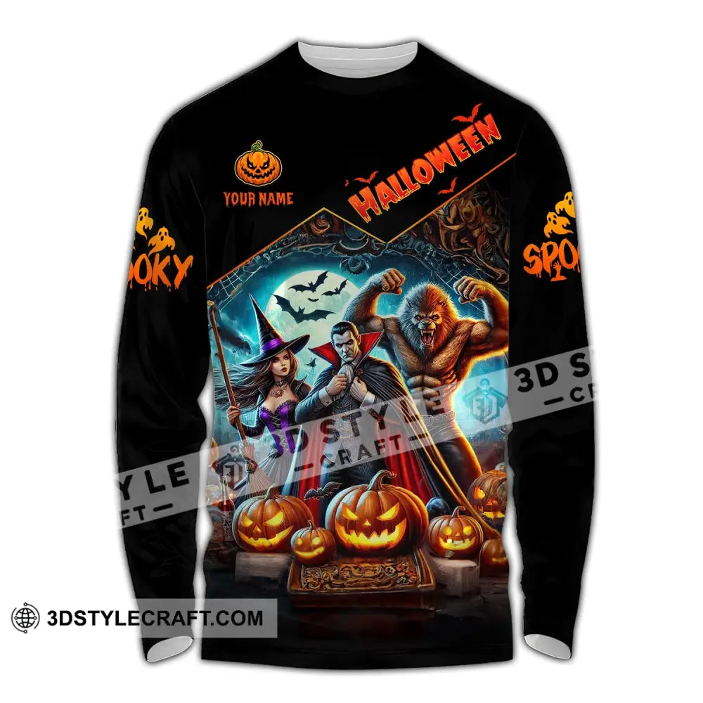 Unisex Shirt - Custom Name Halloween Spooky Long Sleeve / S T-Shirt