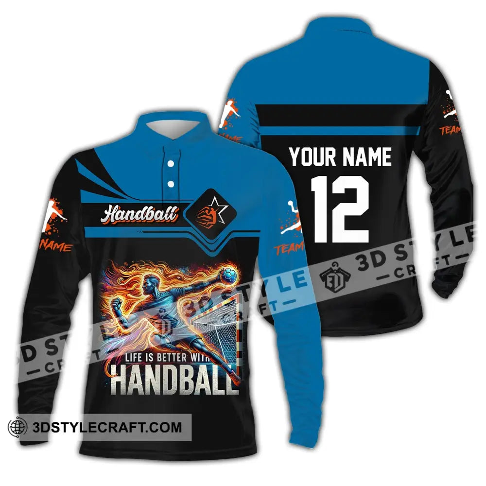 Unisex Shirt Custom Name Handball Long Sleeve Hoodie Polo Team Uniform / S T-Shirt