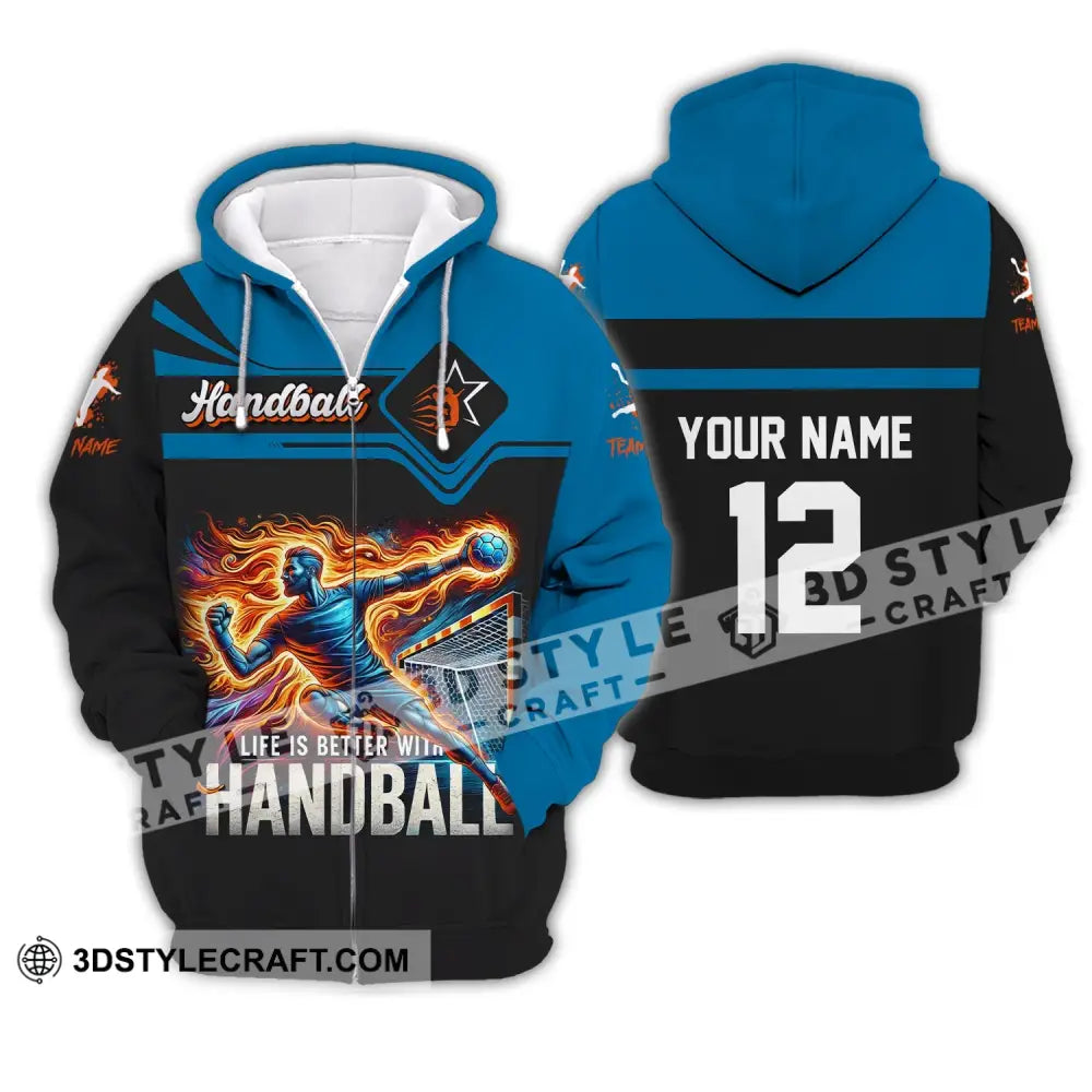 Unisex Shirt Custom Name Handball Long Sleeve Hoodie Polo Team Uniform Zipper / S T-Shirt