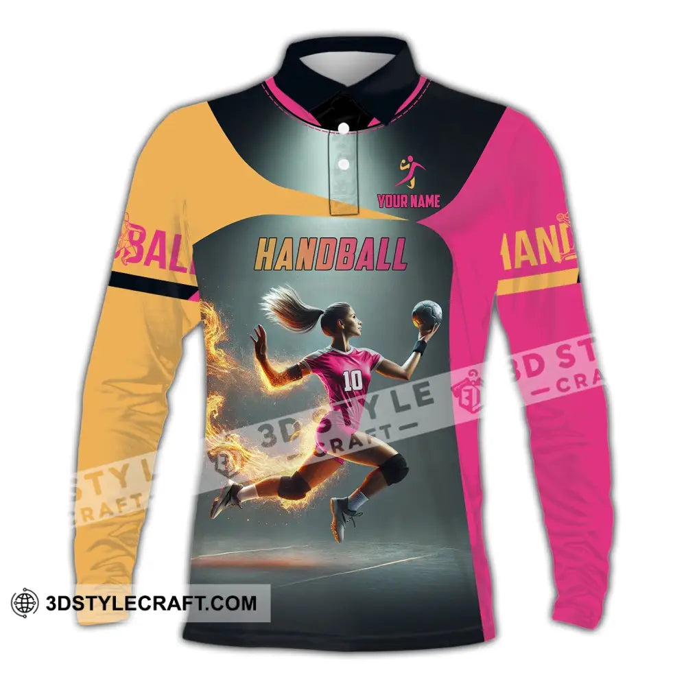 Unisex Shirt - Custom Name Handball Long Sleeve Polo / S T-Shirt