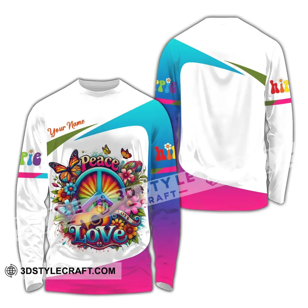 Unisex Shirt Custom Name Hippie T-Shirt Hoodie Long Sleeve Peace Love / S T-Shirt