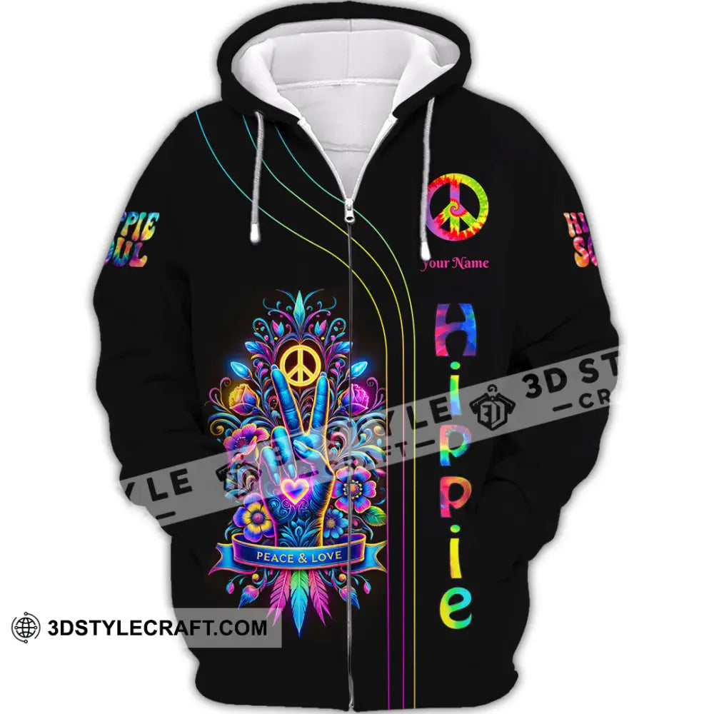 Unisex Shirt Custom Name Hippie T-Shirt Hoodie Long Sleeve Retro Clothing Zipper / S T-Shirt