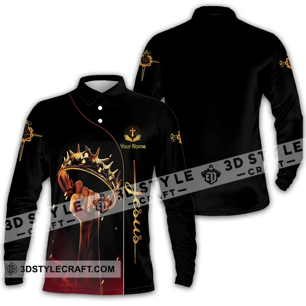 Unisex Shirt - Custom Name Holding Crown Of Thorns Jesus Long Sleeve Polo / S T-Shirt