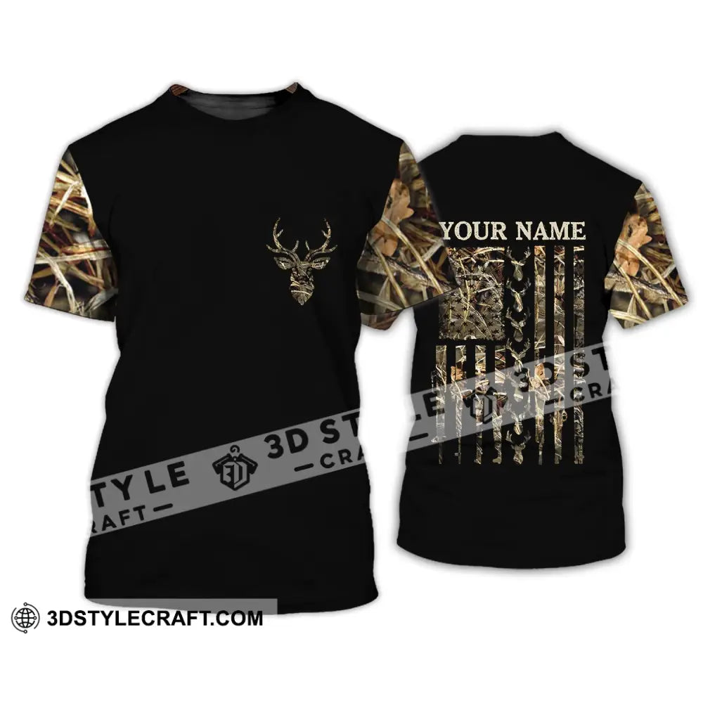 Unisex Shirt - Custom Name Hunting Deer Camo American Flag T-Shirt / S T-Shirt