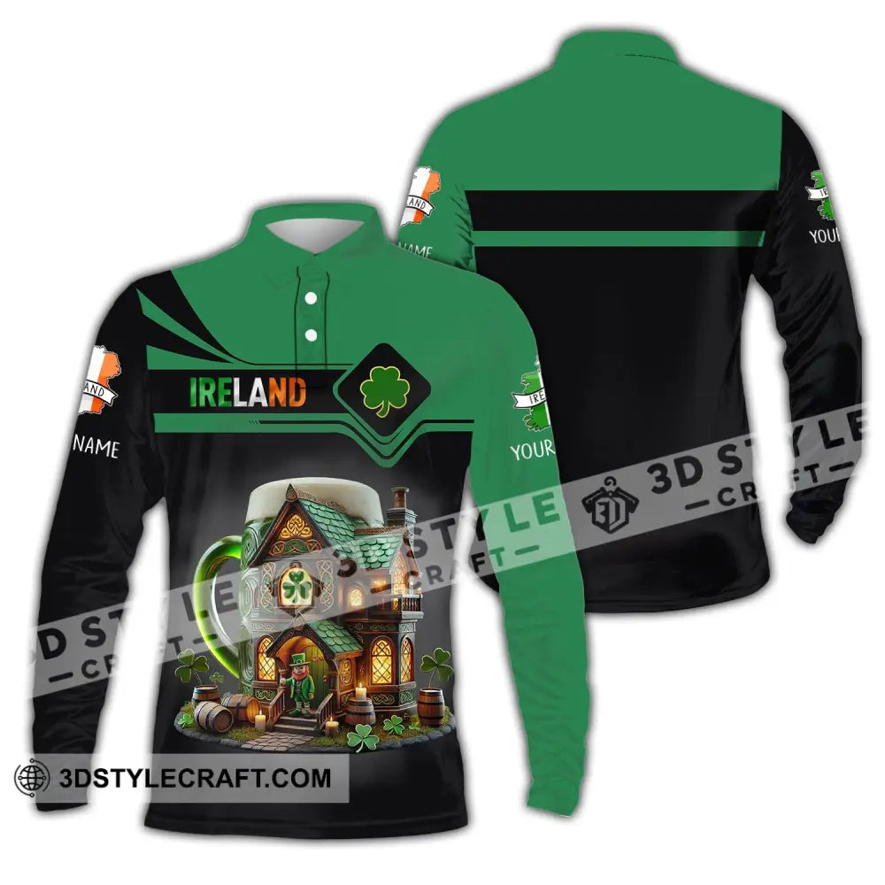 Unisex Shirt Custom Name Ireland Lover T-Shirt Gift Long Sleeve Polo / S T-Shirt