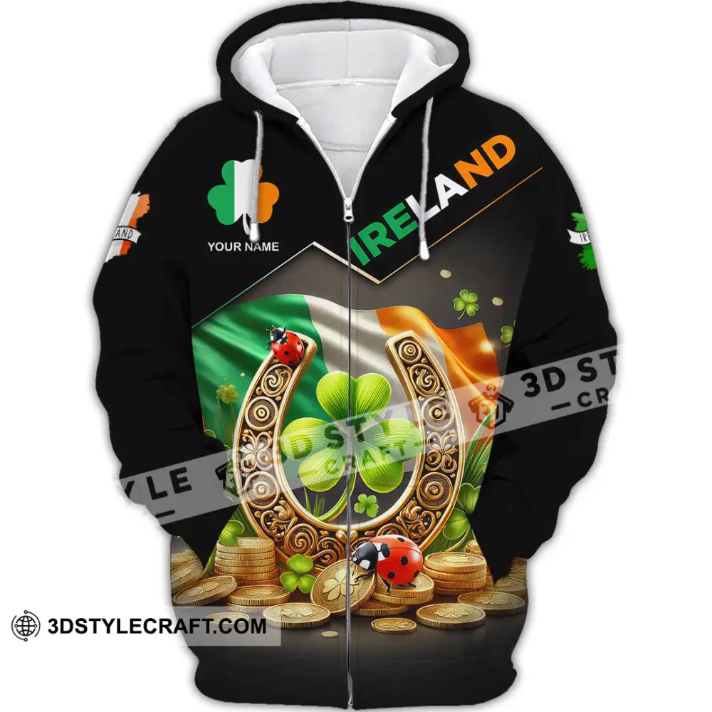 Unisex Shirt Custom Name Ireland Polo Long Sleeve Zipper Hoodie / S T-Shirt