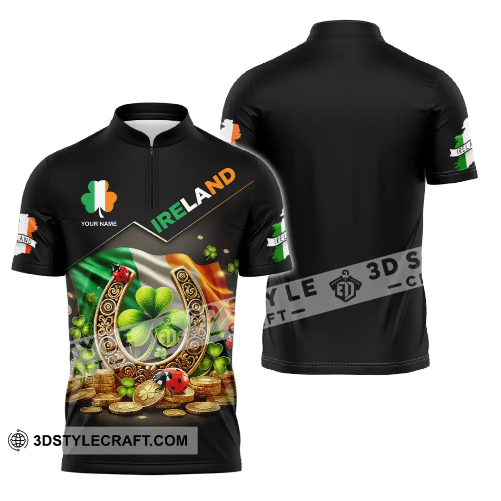 Unisex Shirt Custom Name Ireland Polo Long Sleeve Zipper / S T-Shirt