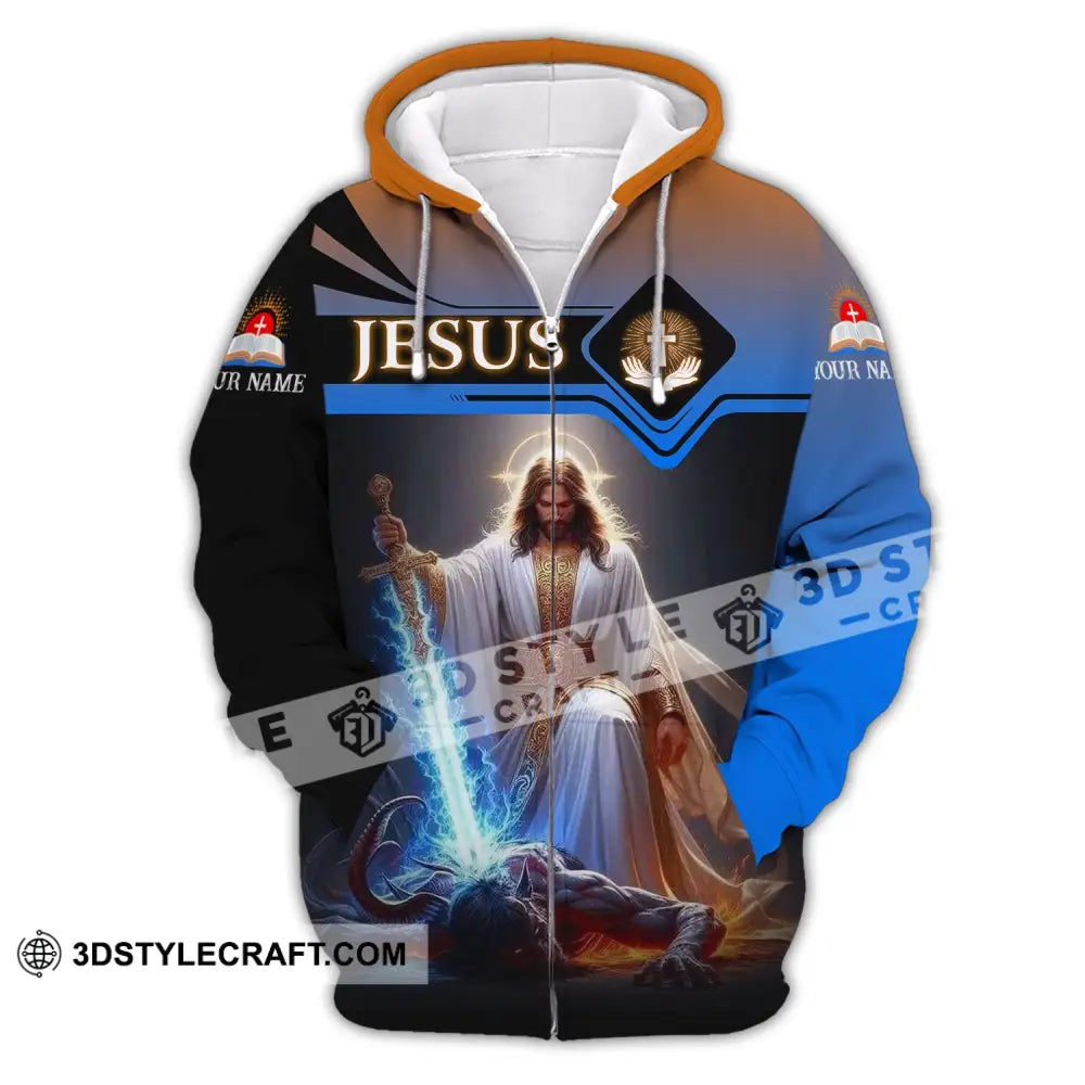 Unisex Shirt - Custom Name Jesus And Sword Zipper Hoodie / S T-Shirt