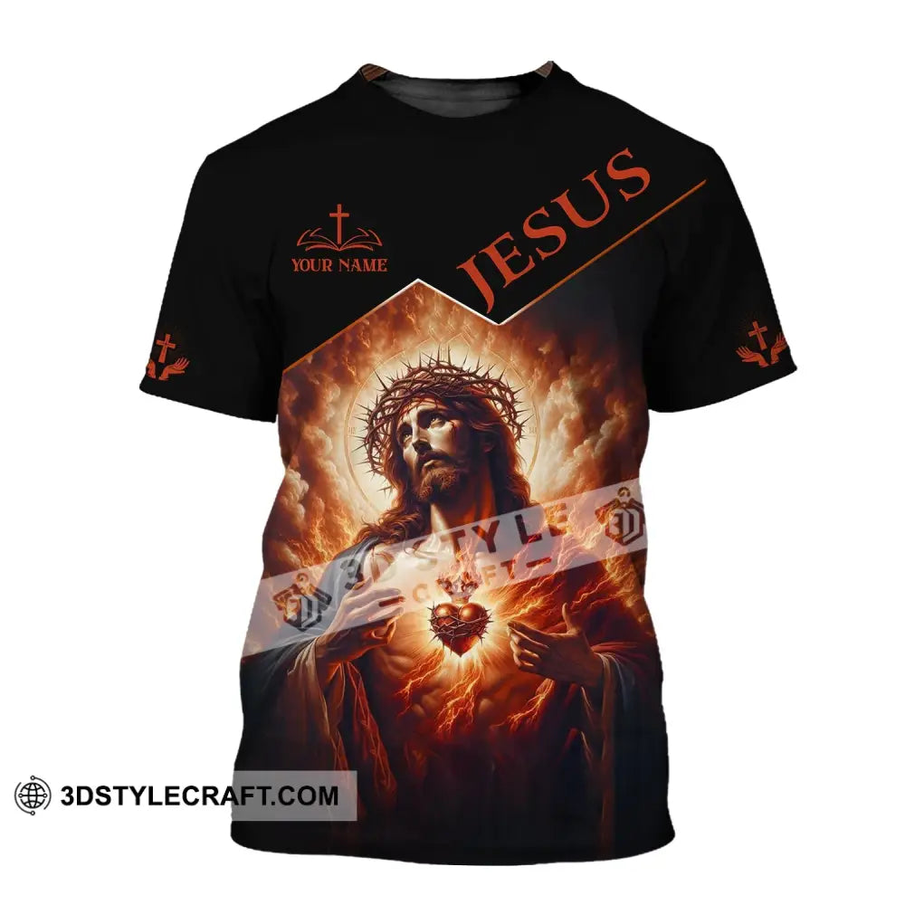 Unisex Shirt - Custom Name Jesus Burning Heart T-Shirt / S T-Shirt