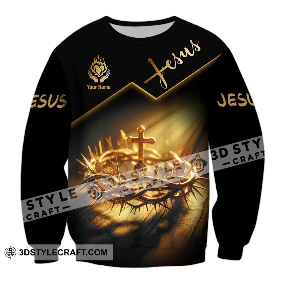 Unisex Shirt - Custom Name Jesus Crown Of Thorns Long Sleeve / S T-Shirt