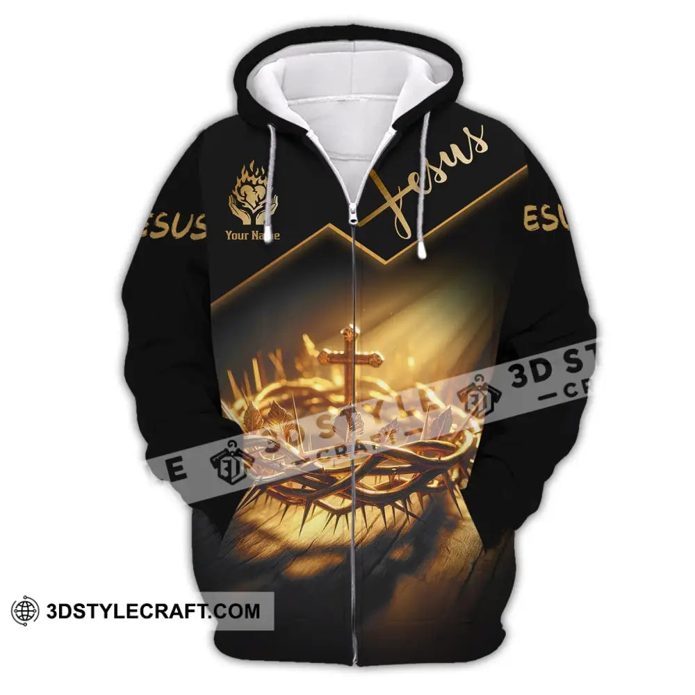 Unisex Shirt - Custom Name Jesus Crown Of Thorns Zipper Hoodie / S T-Shirt