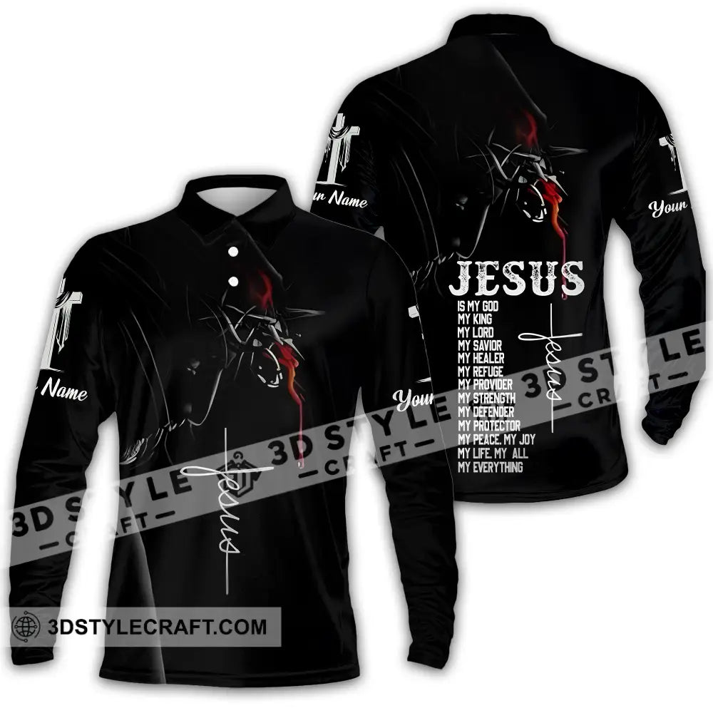 Unisex Shirt - Custom Name Jesus Is My God Long Sleeve Polo / S T-Shirt