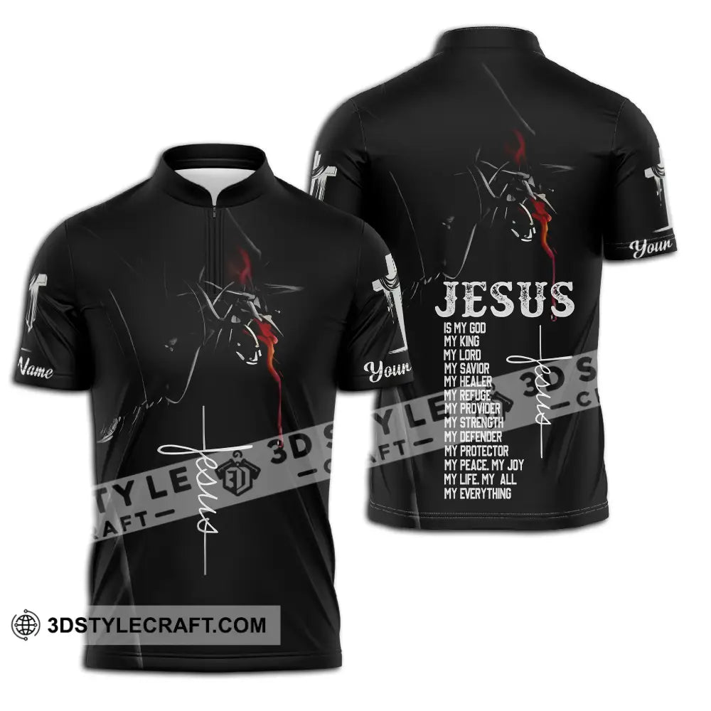 Unisex Shirt - Custom Name Jesus Is My God Zipper Polo / S T-Shirt