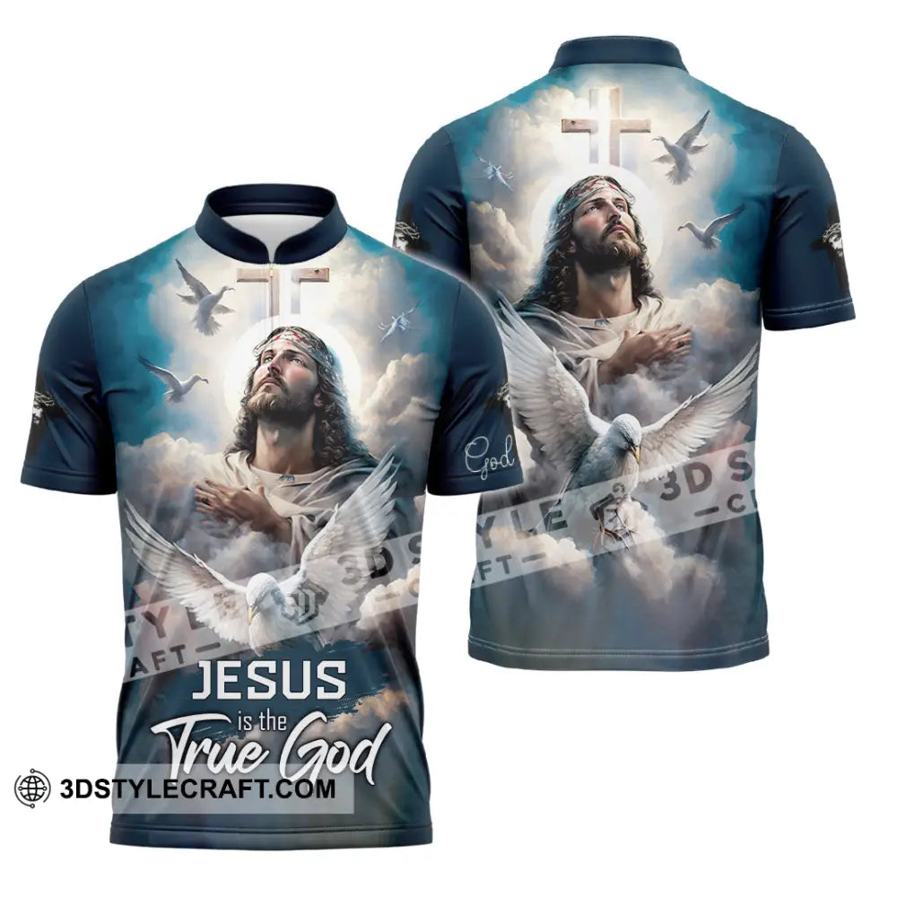 Unisex Shirt - Custom Name Jesus Is The True God Zipper Polo / S T-Shirt