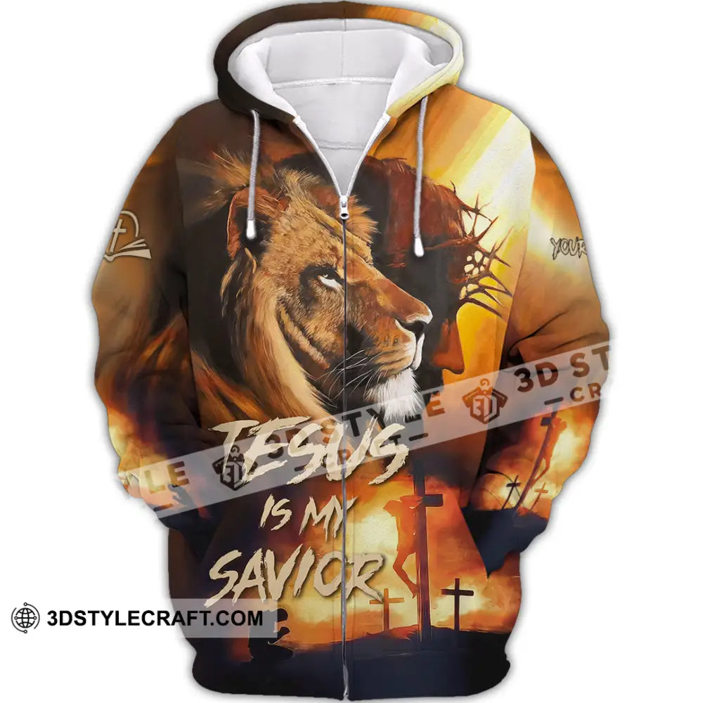 Unisex Shirt - Custom Name Jesus My Lion Savior Zipper Hoodie / S T-Shirt