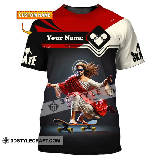 Unisex Shirt Custom Name Jesus Skate Skating Lover Christmas Gift T-Shirt