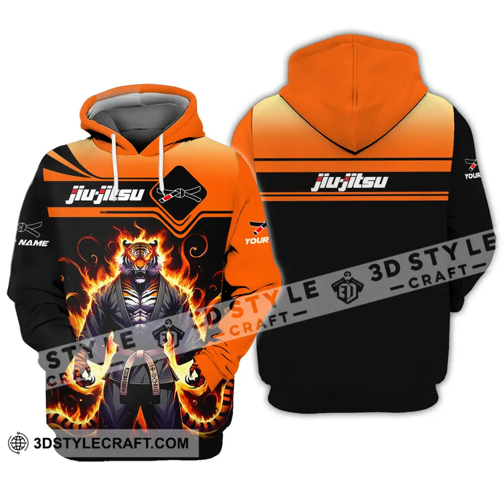 Unisex Shirt - Custom Name Jiu Jitsu Fire Tiger Hoodie / S T-Shirt