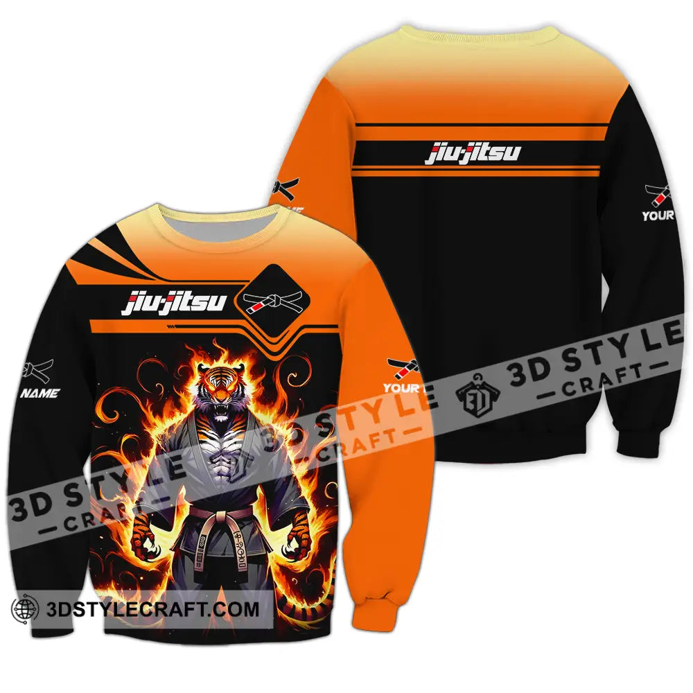 Unisex Shirt - Custom Name Jiu Jitsu Fire Tiger Long Sleeve / S T-Shirt