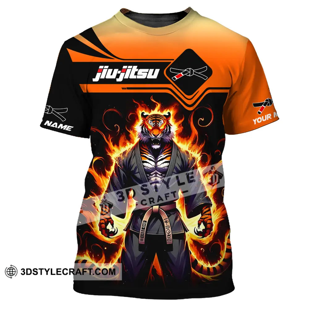 Unisex Shirt - Custom Name Jiu Jitsu Fire Tiger T-Shirt / S T-Shirt