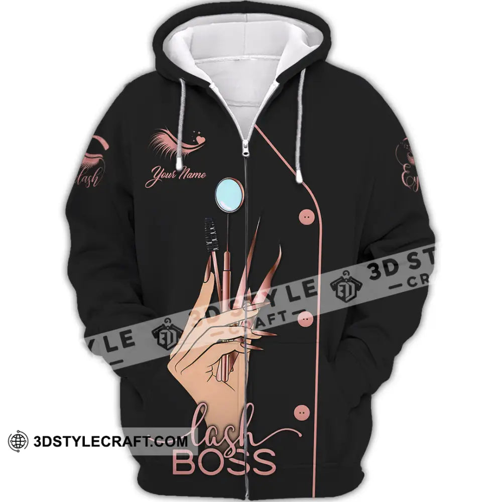 Unisex Shirt - Custom Name Lash Boss Zipper Hoodie / S T-Shirt