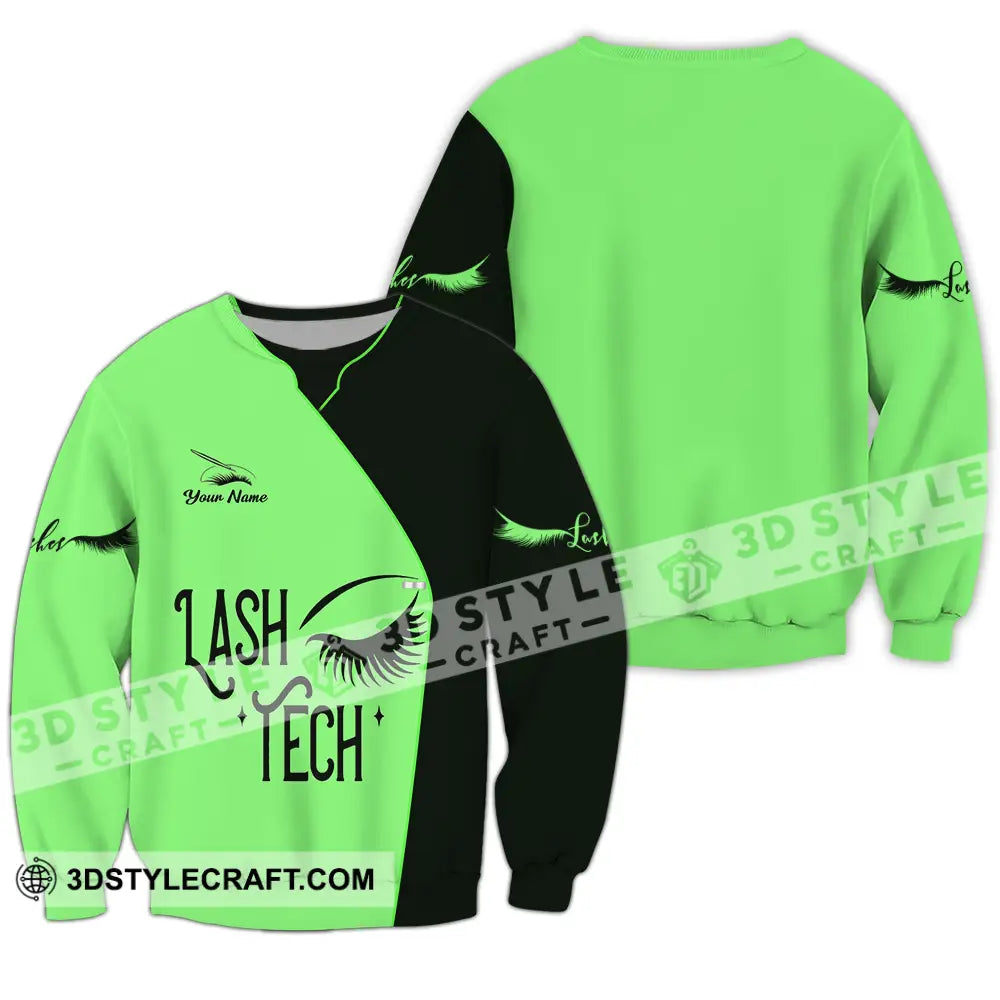 Unisex Shirt - Custom Name Lash Teach Light Green And Black Long Sleeve / S T-Shirt