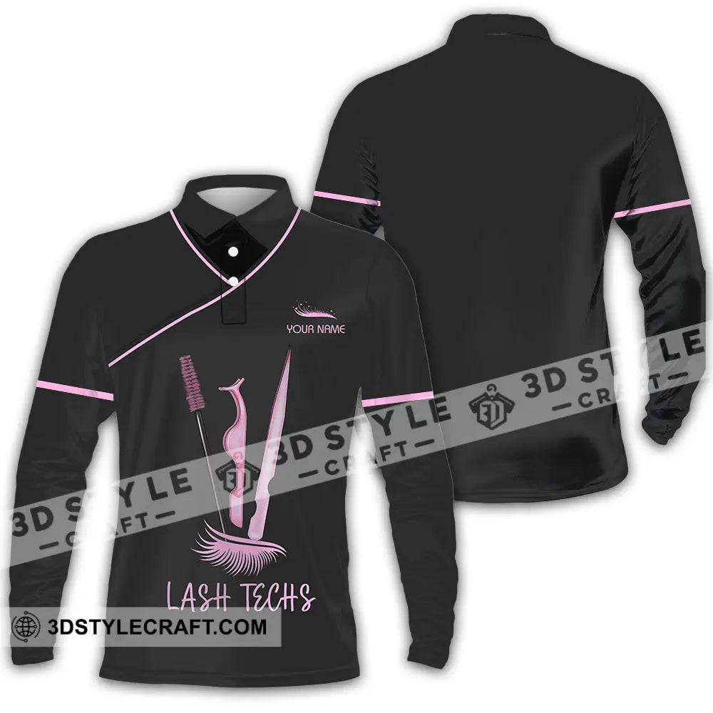 Unisex Shirt - Custom Name Lash Teaches Long Sleeve Polo / S T-Shirt