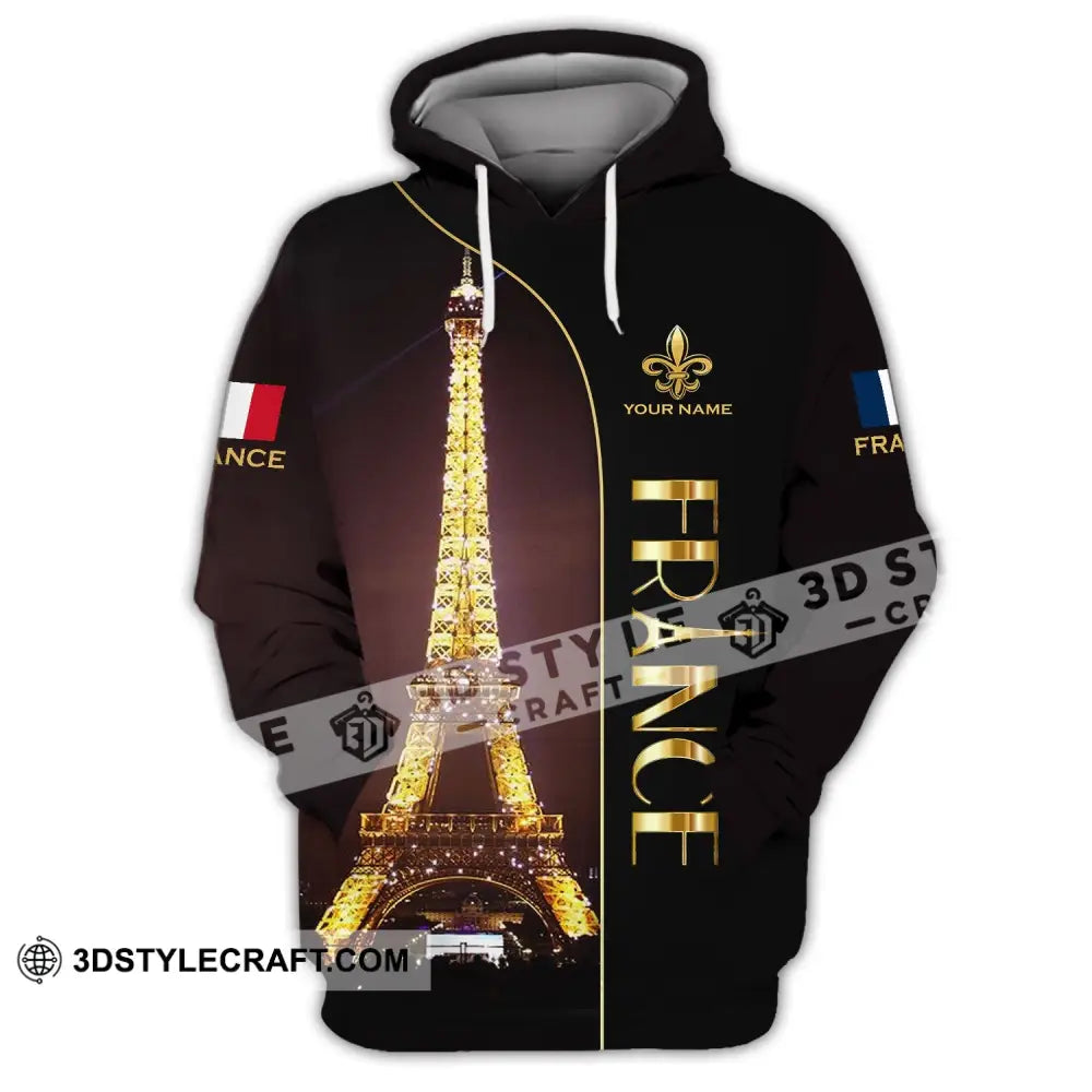 Unisex Shirt - Custom Name Light Eiffel Tower France Hoodie / S T-Shirt