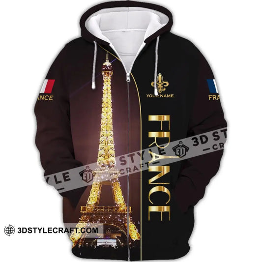 Unisex Shirt - Custom Name Light Eiffel Tower France Zipper Hoodie / S T-Shirt