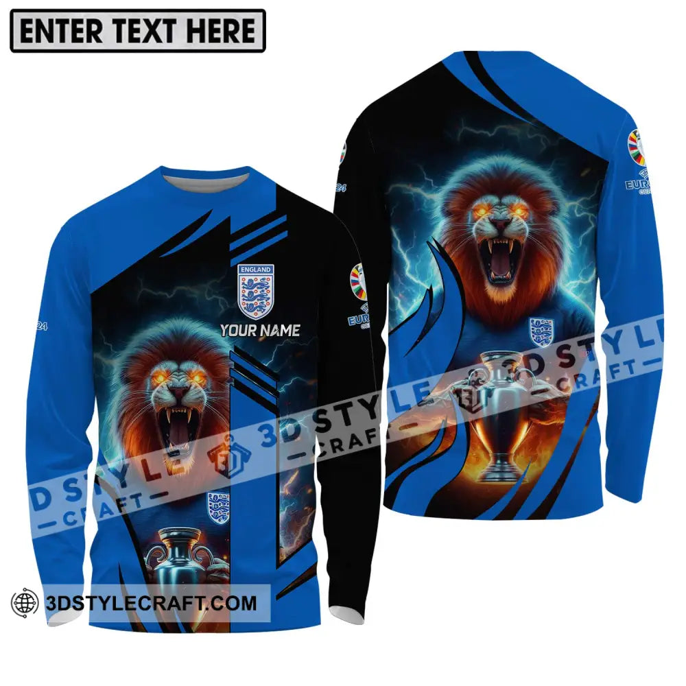 Unisex Shirt - Custom Name Lion And Cup England Euro 2024 Team Long Sleeve / S T-Shirt