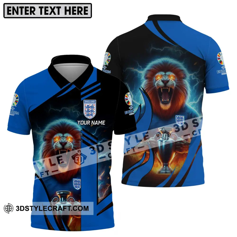 Unisex Shirt - Custom Name Lion And Cup England Euro 2024 Team Polo / S T-Shirt