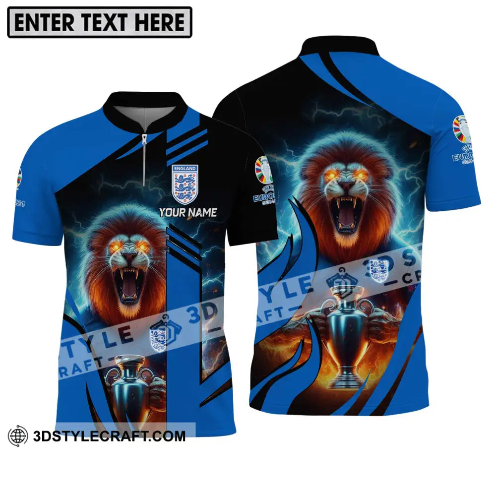 Unisex Shirt - Custom Name Lion And Cup England Euro 2024 Team Zipper Polo / S T-Shirt