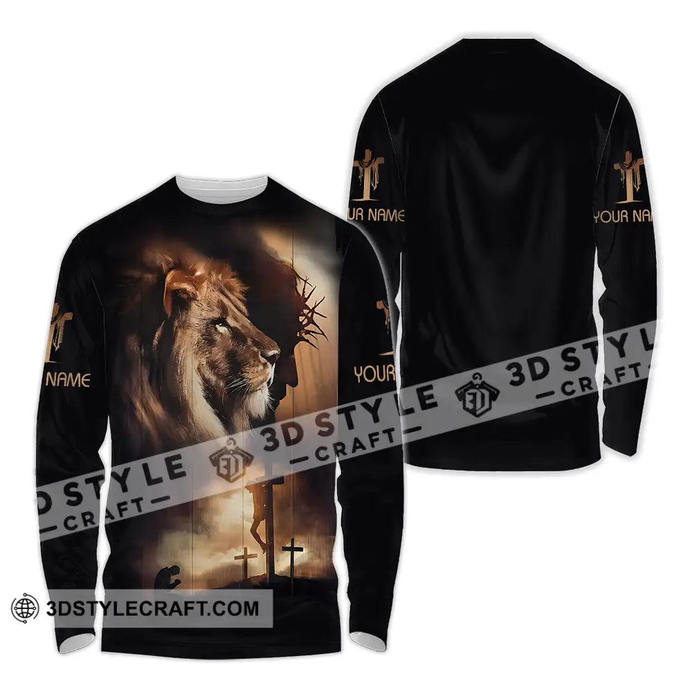 Unisex Shirt - Custom Name Lion Jesus Long Sleeve / S T-Shirt