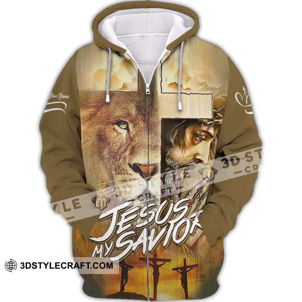 Unisex Shirt - Custom Name Lion Jesus Saved My Life Zipper Hoodie / S T-Shirt