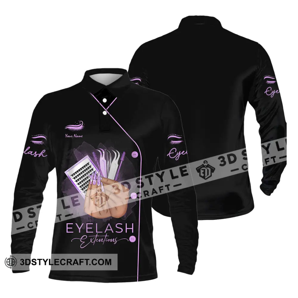 Unisex Shirt Custom Name Makeup Artist Eyelash Extension Beauty Salon T-Shirt Long Sleeve Polo / S