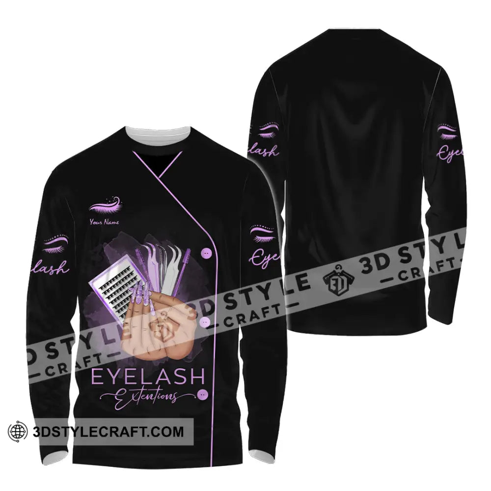 Unisex Shirt Custom Name Makeup Artist Eyelash Extension Beauty Salon T-Shirt Long Sleeve / S