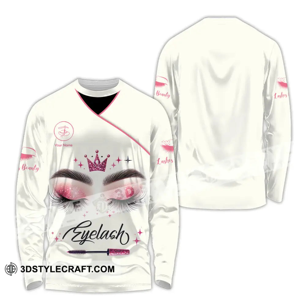 Unisex Shirt Custom Name Makeup Artist Eyelash Extension Beauty Salon T-Shirt Long Sleeve / S