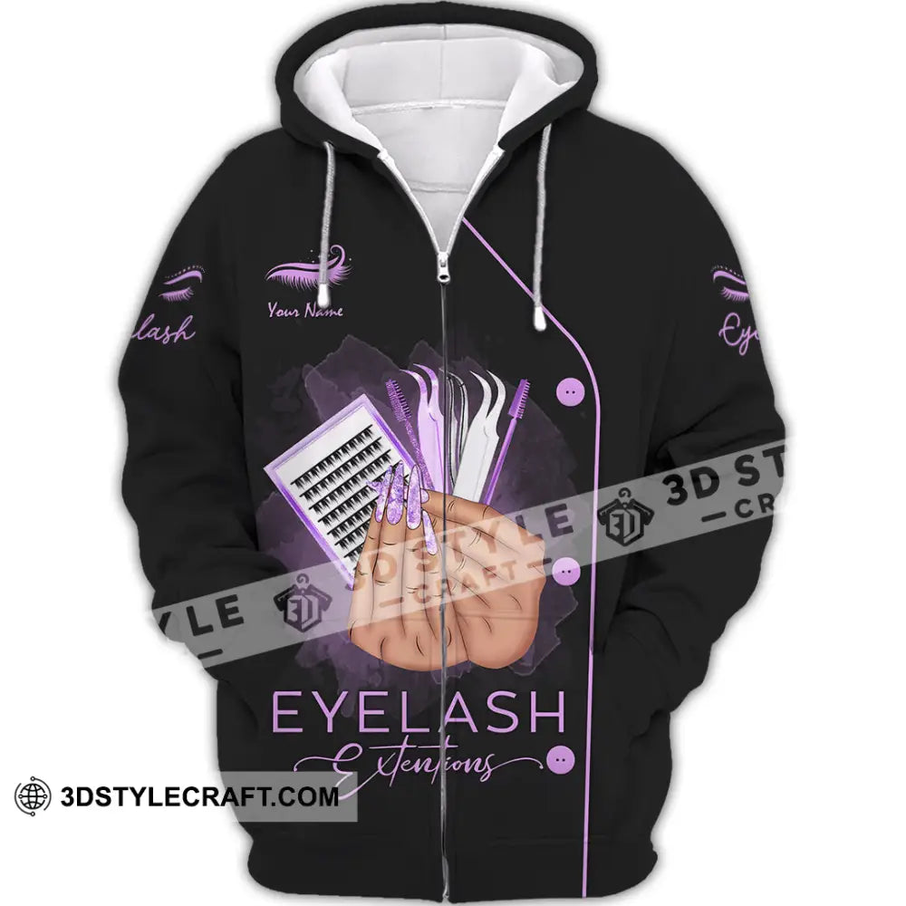 Unisex Shirt Custom Name Makeup Artist Eyelash Extension Beauty Salon T-Shirt Zipper Hoodie / S