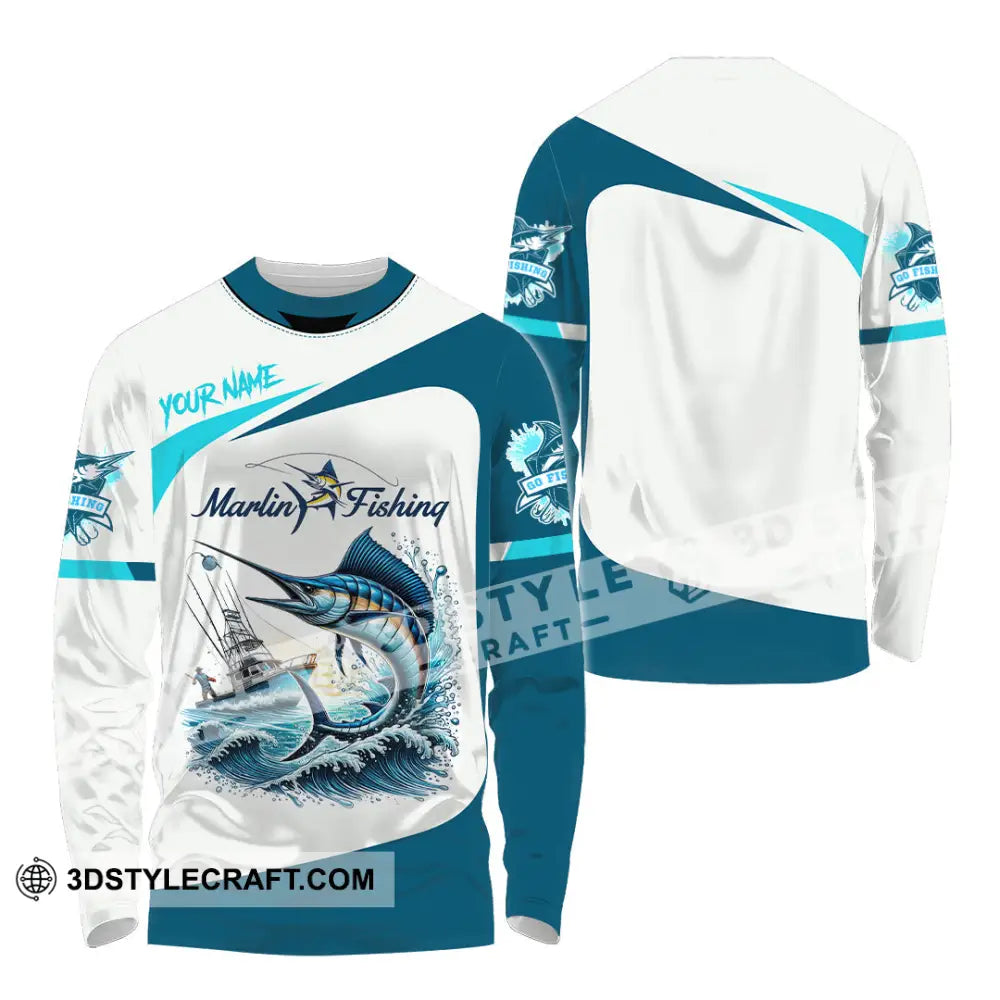 Unisex Shirt Custom Name Marlin Fishing Hoodie Polo Long Sleeve / S T-Shirt