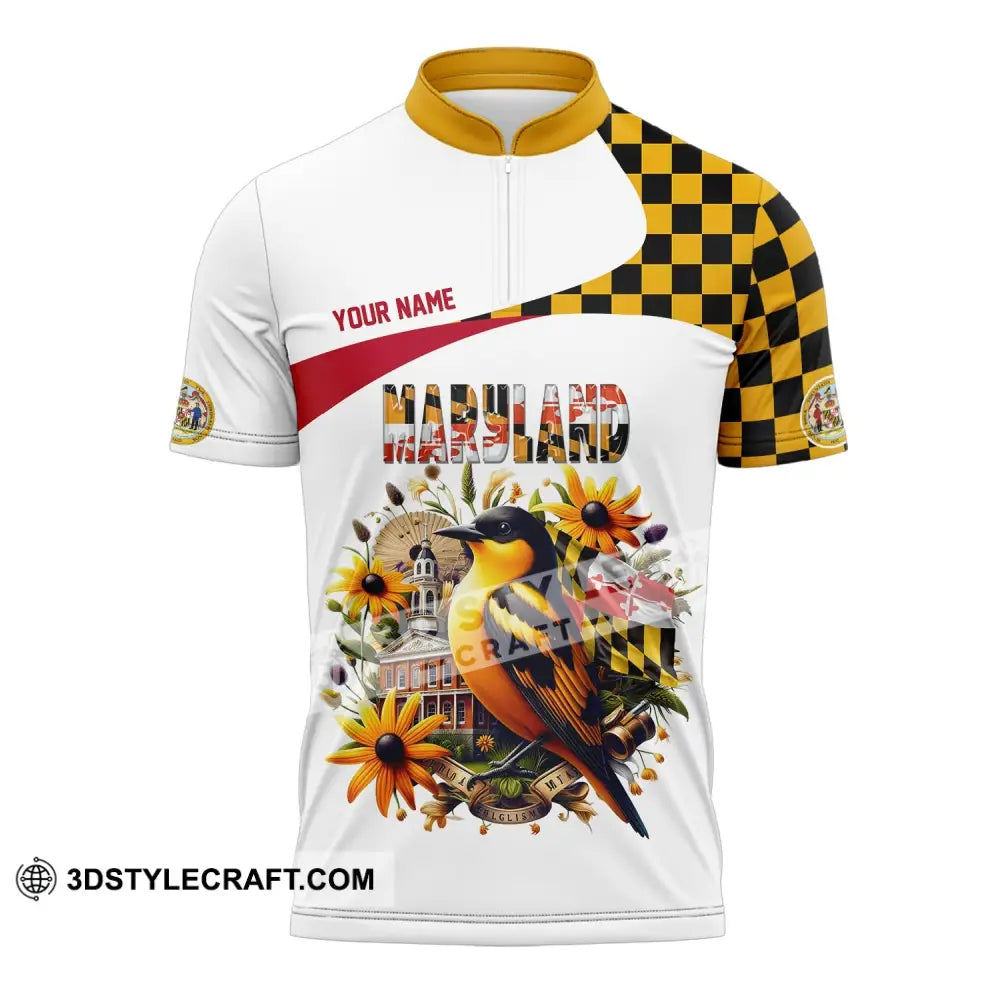 Unisex Shirt Custom Name Maryland Polo Long Sleeve Gift Zipper / S T-Shirt