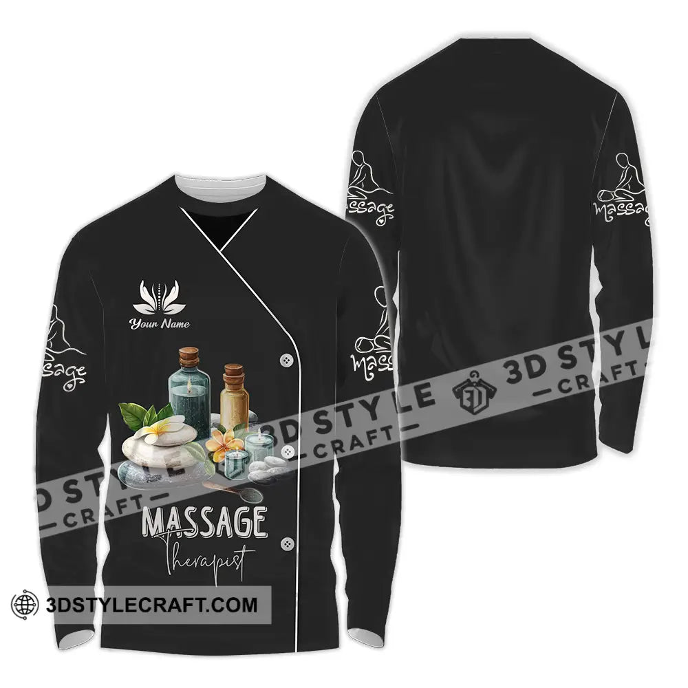 Unisex Shirt - Custom Name Massage Therapist Black Long Sleeve / S T-Shirt