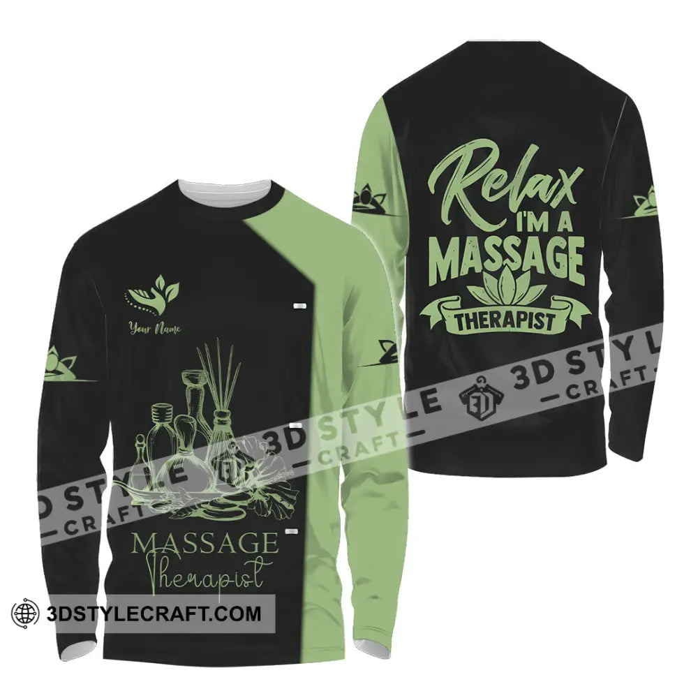 Unisex Shirt - Custom Name Massage Therapist Green Tea Long Sleeve / S T-Shirt