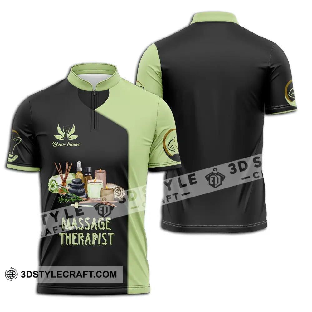 Unisex Shirt - Custom Name Massage Therapist Green Tea Zipper Polo / S T-Shirt