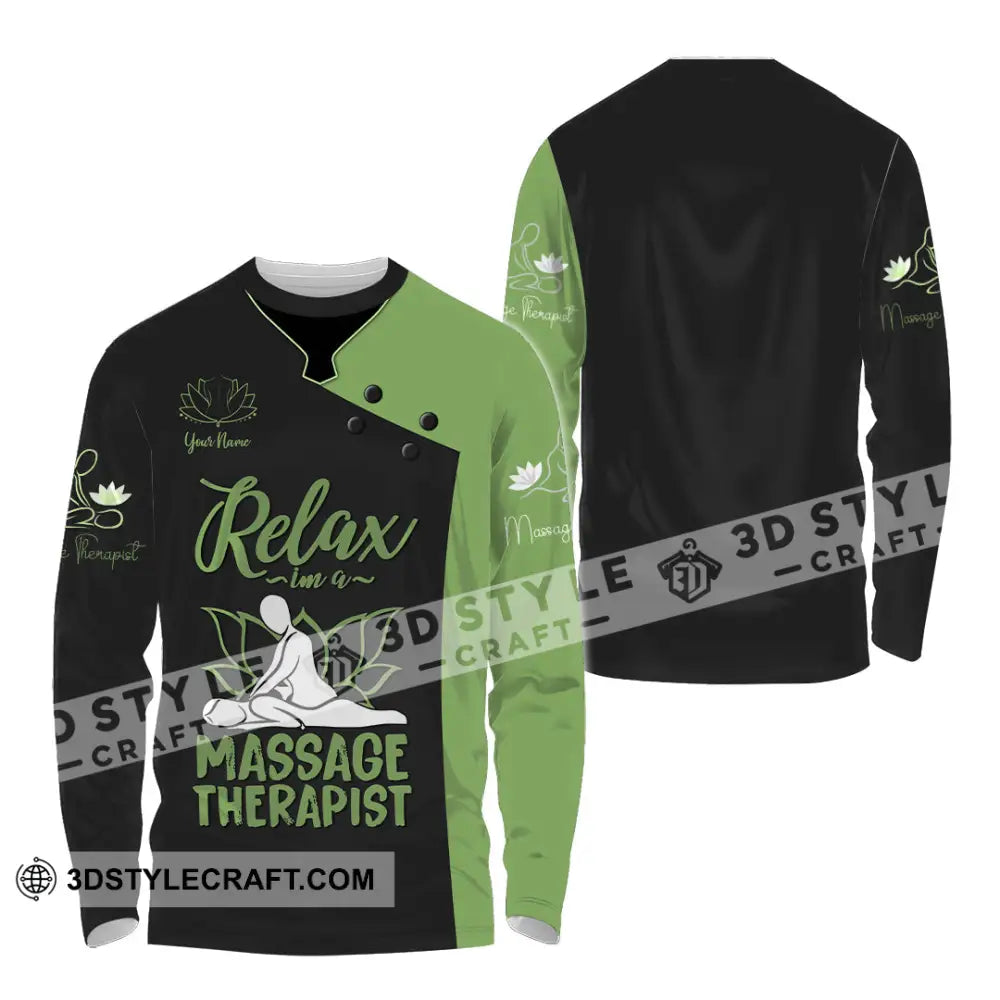 Unisex Shirt - Custom Name Massage Therapist Green Tools Long Sleeve / S T-Shirt