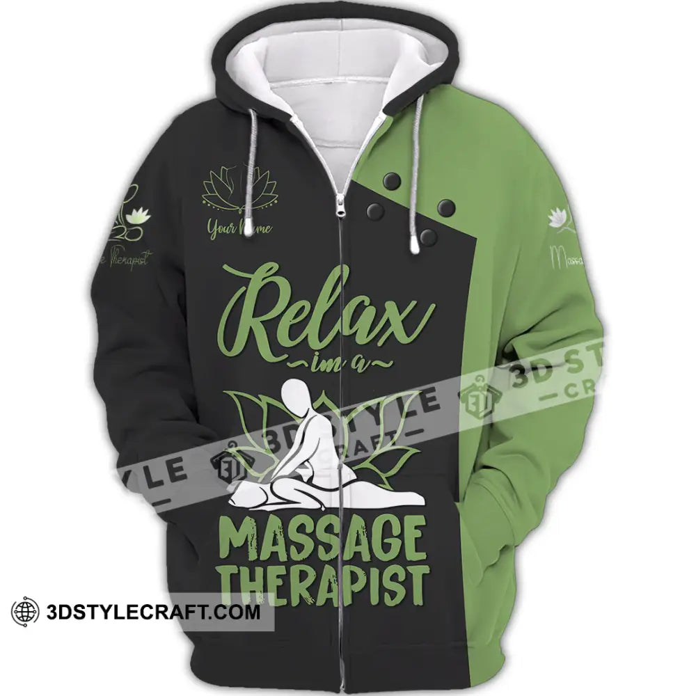 Unisex Shirt - Custom Name Massage Therapist Green Tools Zipper Hoodie / S T-Shirt