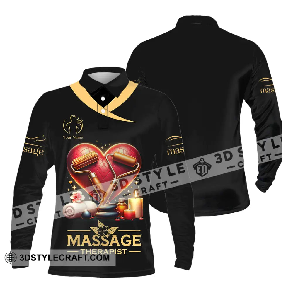 Unisex Shirt Custom Name Massage Therapist Long Sleeve Polo / S T-Shirt