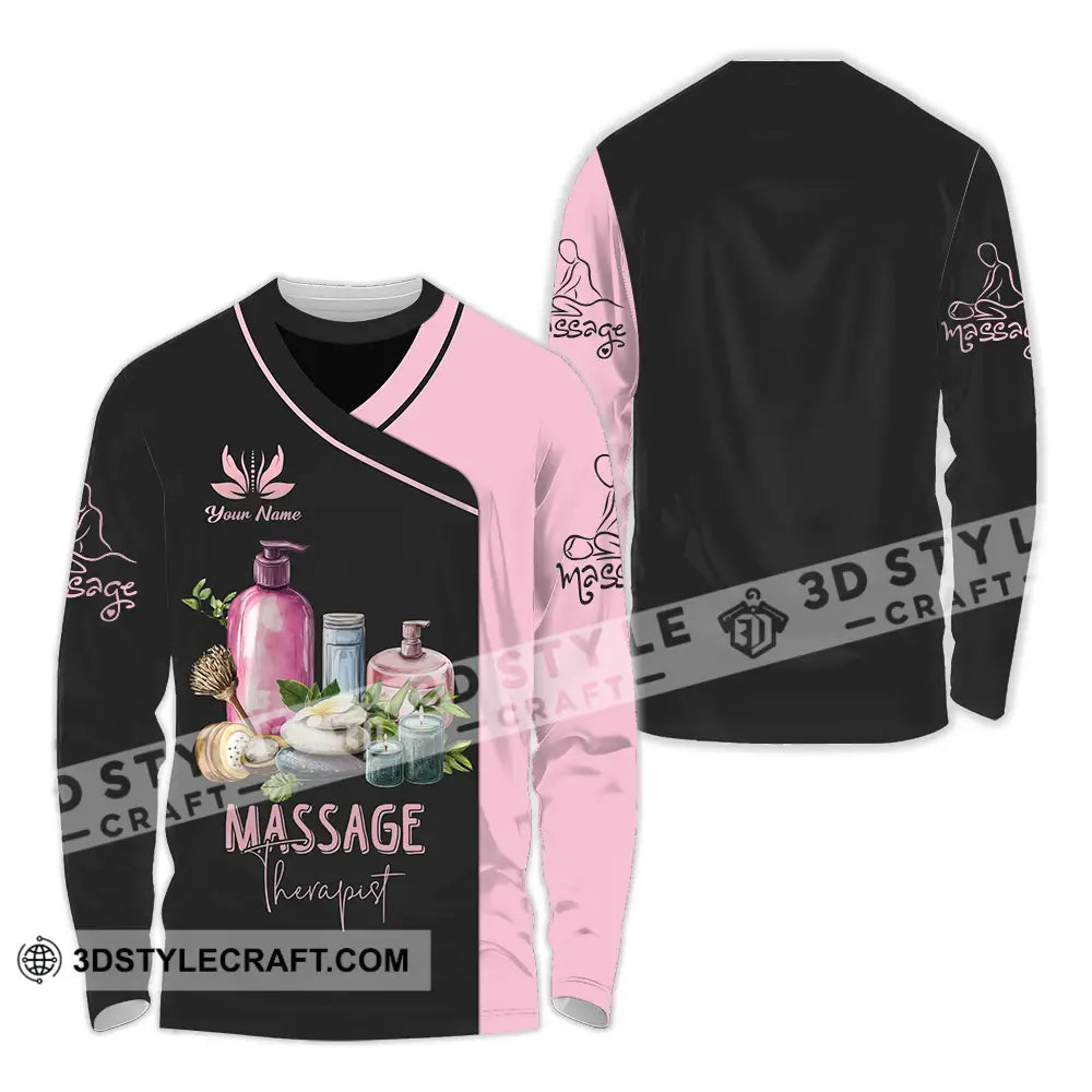 Unisex Shirt - Custom Name Massage Therapist Pink And Black Long Sleeve / S T-Shirt