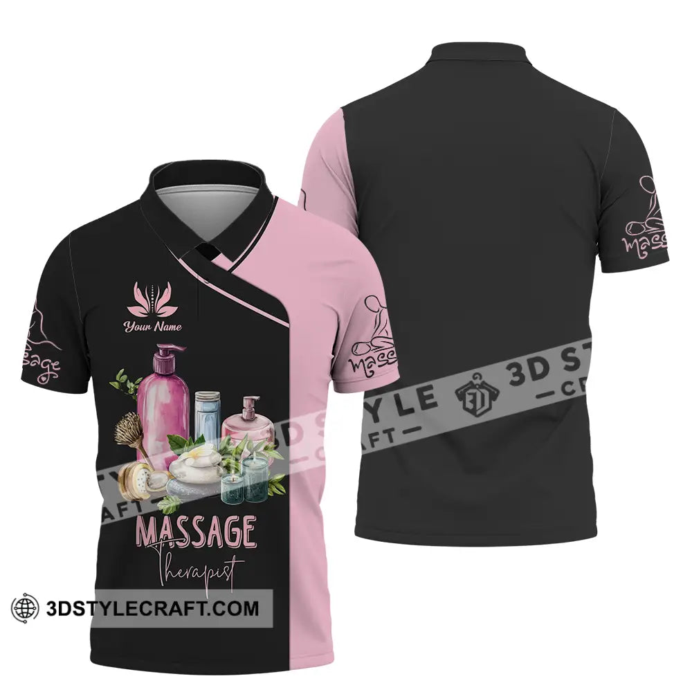 Unisex Shirt - Custom Name Massage Therapist Pink And Black Polo / S T-Shirt