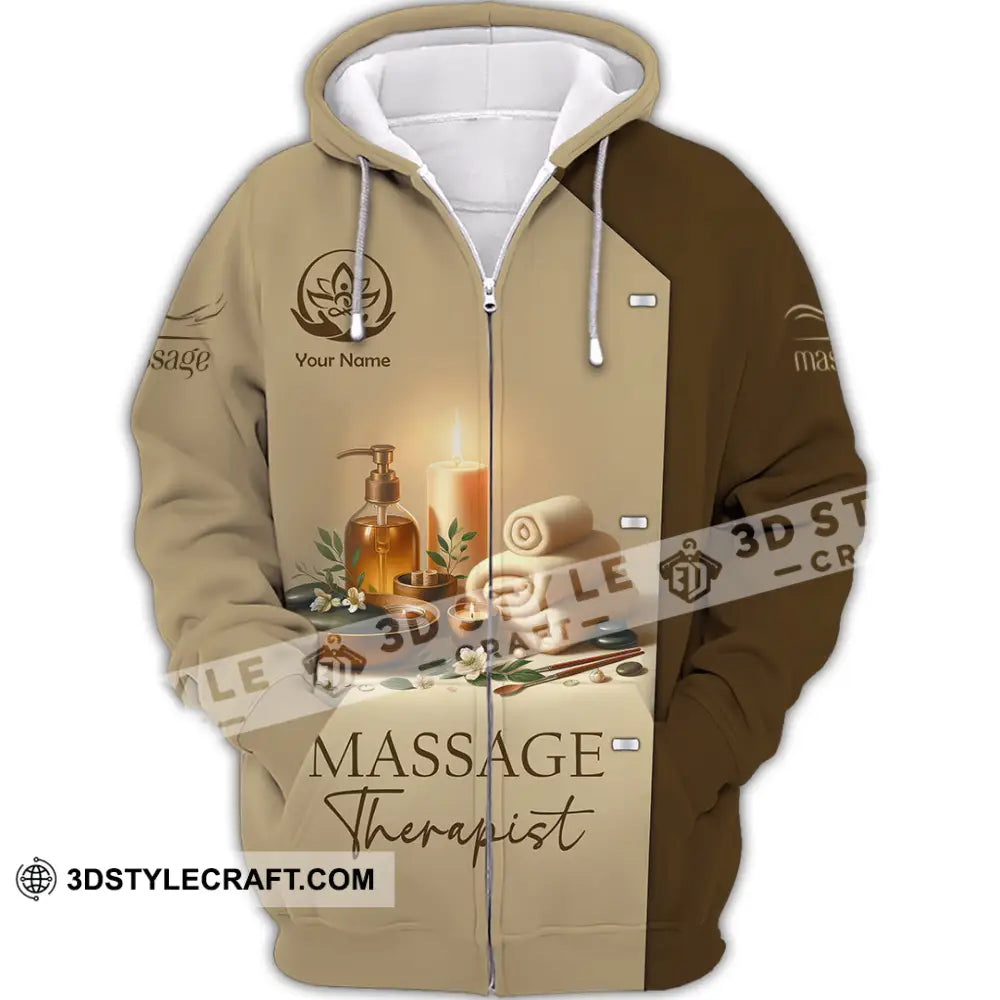 Unisex Shirt Custom Name Massage Therapist Polo Long Sleeve Zipper Hoodie / S T-Shirt